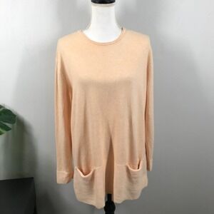 J JILL Sweater LARGE Cashmere Peach Pocket Front Long Sleeve *FLAWS